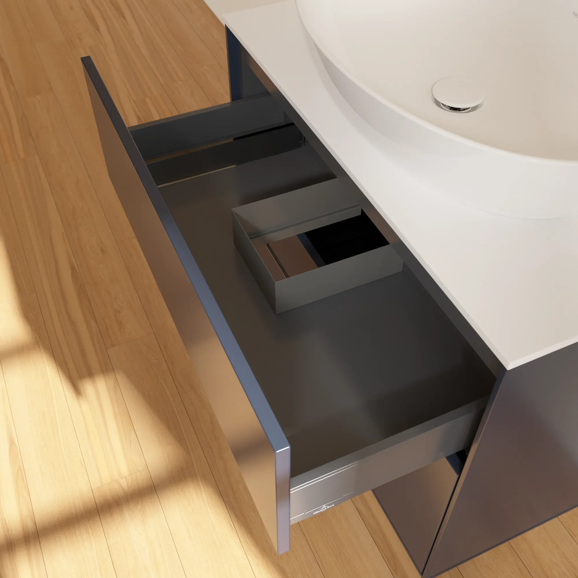 Villeroy & Boch Waschtischunterschrank „Finion“ für Schrankwaschtisch 800 × 603 × 501 mm Midnight Blue Matt Lacquer, ohne Hahnlochbohrung, für Becken mittig