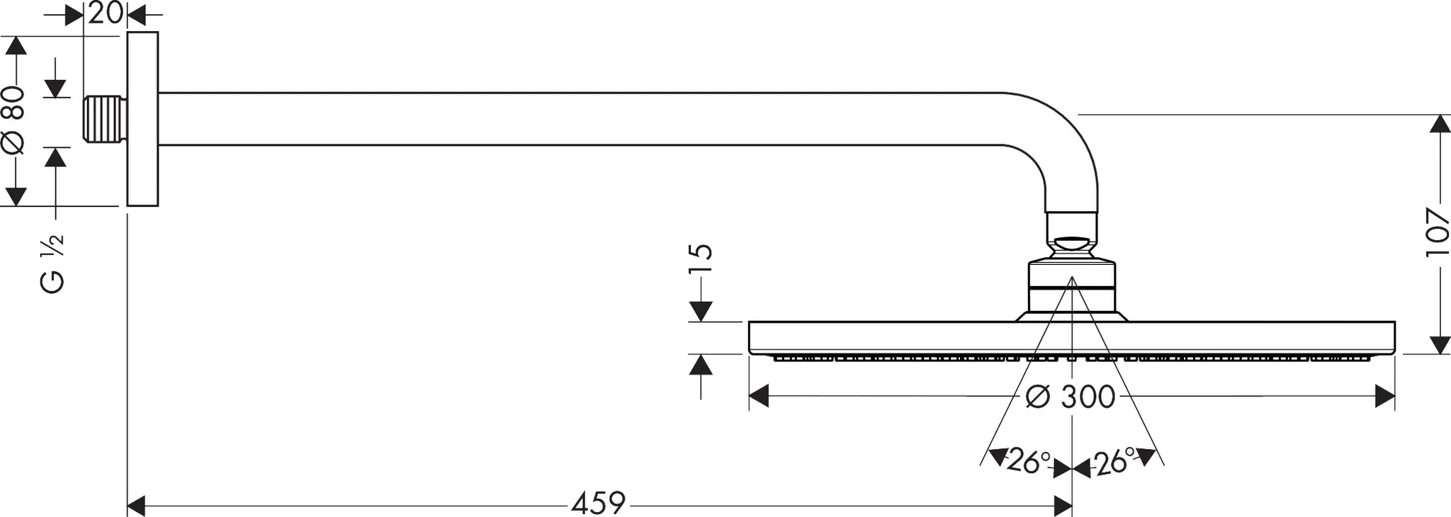 Hansgrohe Raindance S Kopfbrause 300 1jet mit Brausearm 46 cm, Chrom Hansgrohe Raindance S Kopfbrause 300 1jet mit Brausearm 46 cm, Chrom