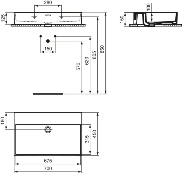 Waschbecken „Extra“ 70 × 45 × 15 cm in Weiß Waschbecken „Extra“ 70 × 45 × 15 cm in Weiß