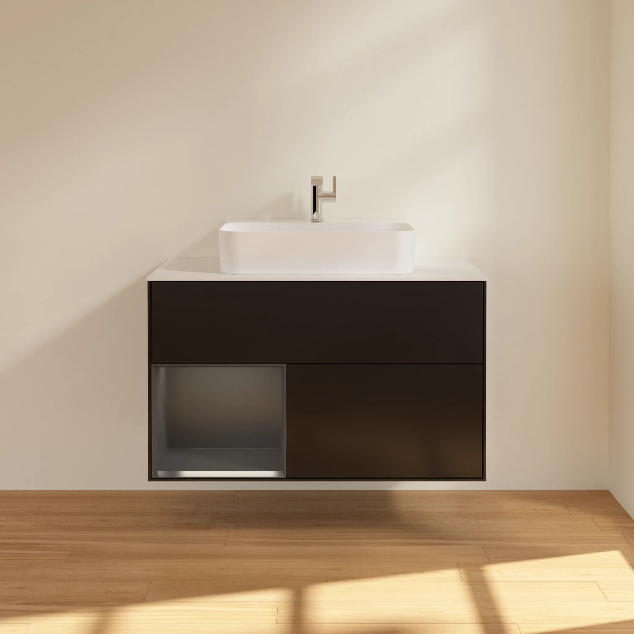 Villeroy & Boch Waschbeckenunterschrank Finion F11, 1000x603x501 mm, Black Matt Lacquer / Midnight Blue Matt Lacquer, mit Beleuchtung und Push-to-open Funktion