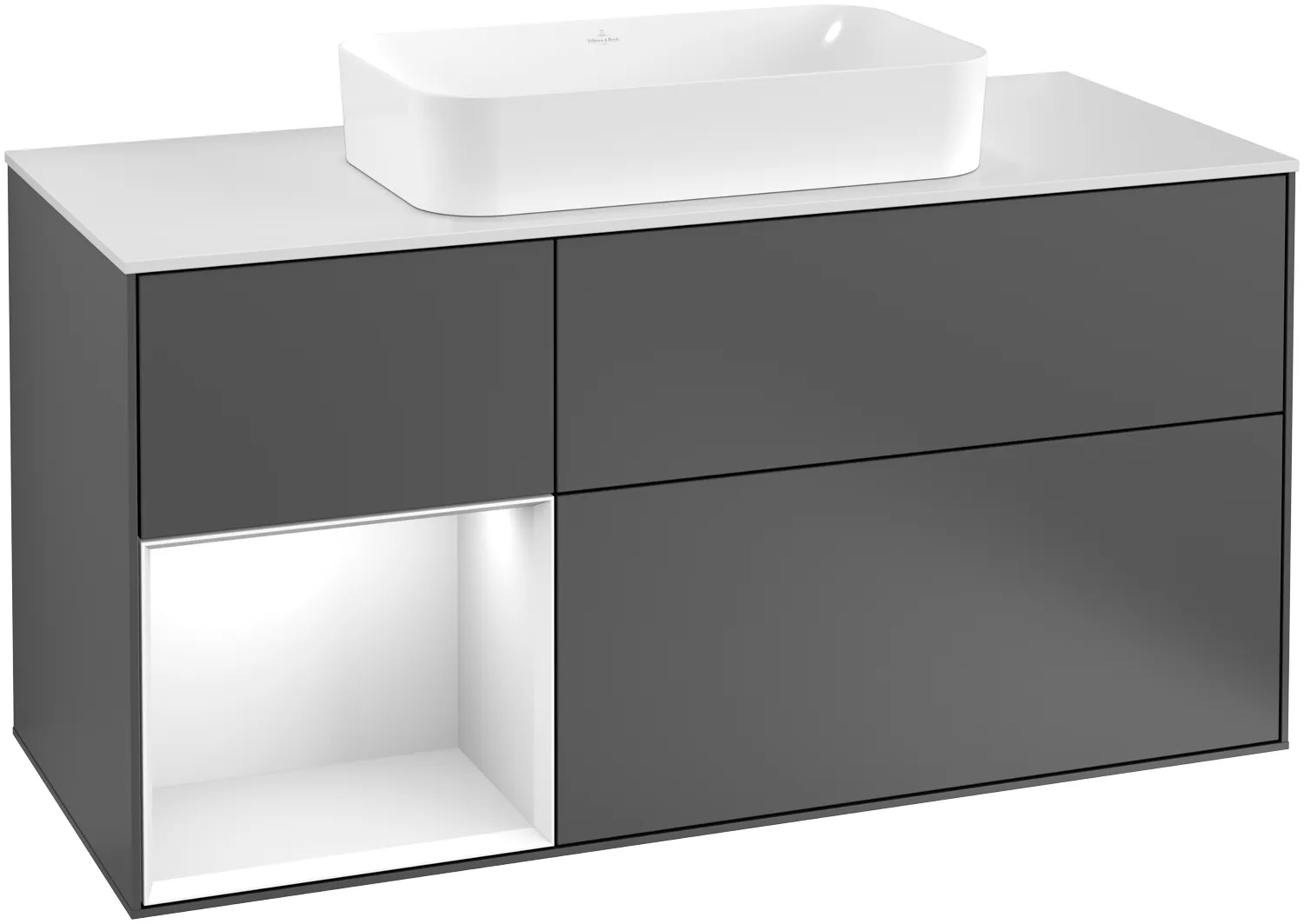 Villeroy & Boch Waschtischunterschrank „Finion“ für Schrankwaschtisch 1200 × 603 × 501 mm Anthracite Matt Lacquer, mit Hahnlochbohrung, für Becken mittig Villeroy & Boch Waschtischunterschrank „Finion“ für Schrankwaschtisch 1200 × 603 × 501 mm Anthracite Matt Lacquer, mit Hahnlochbohrung, für Becken mittig