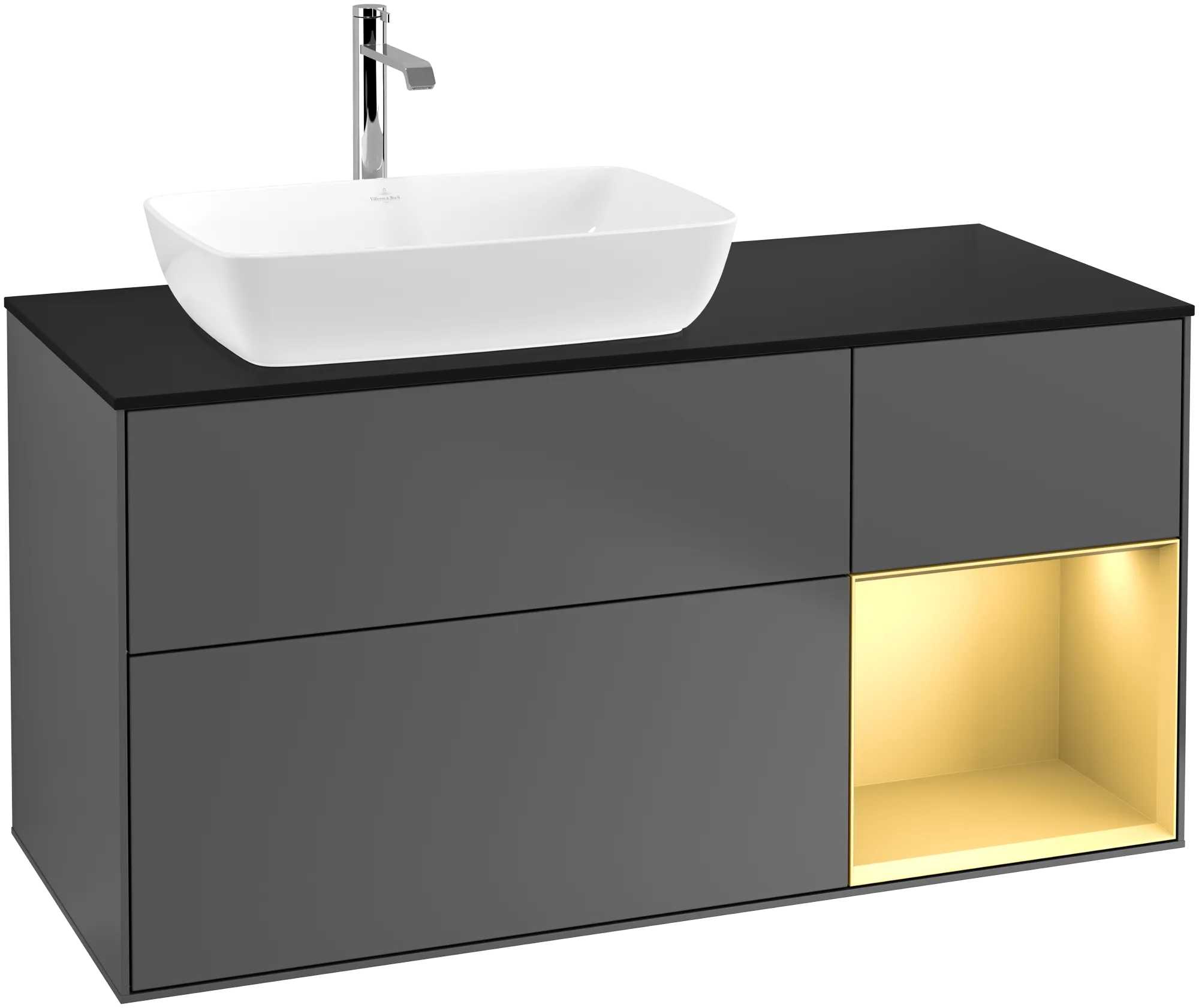 Villeroy & Boch Finion Waschbeckenunterschrank G81 1200x603x501mm Anthracite Matt Lacquer / Gold Matt Lacquer / Glass Black Matt