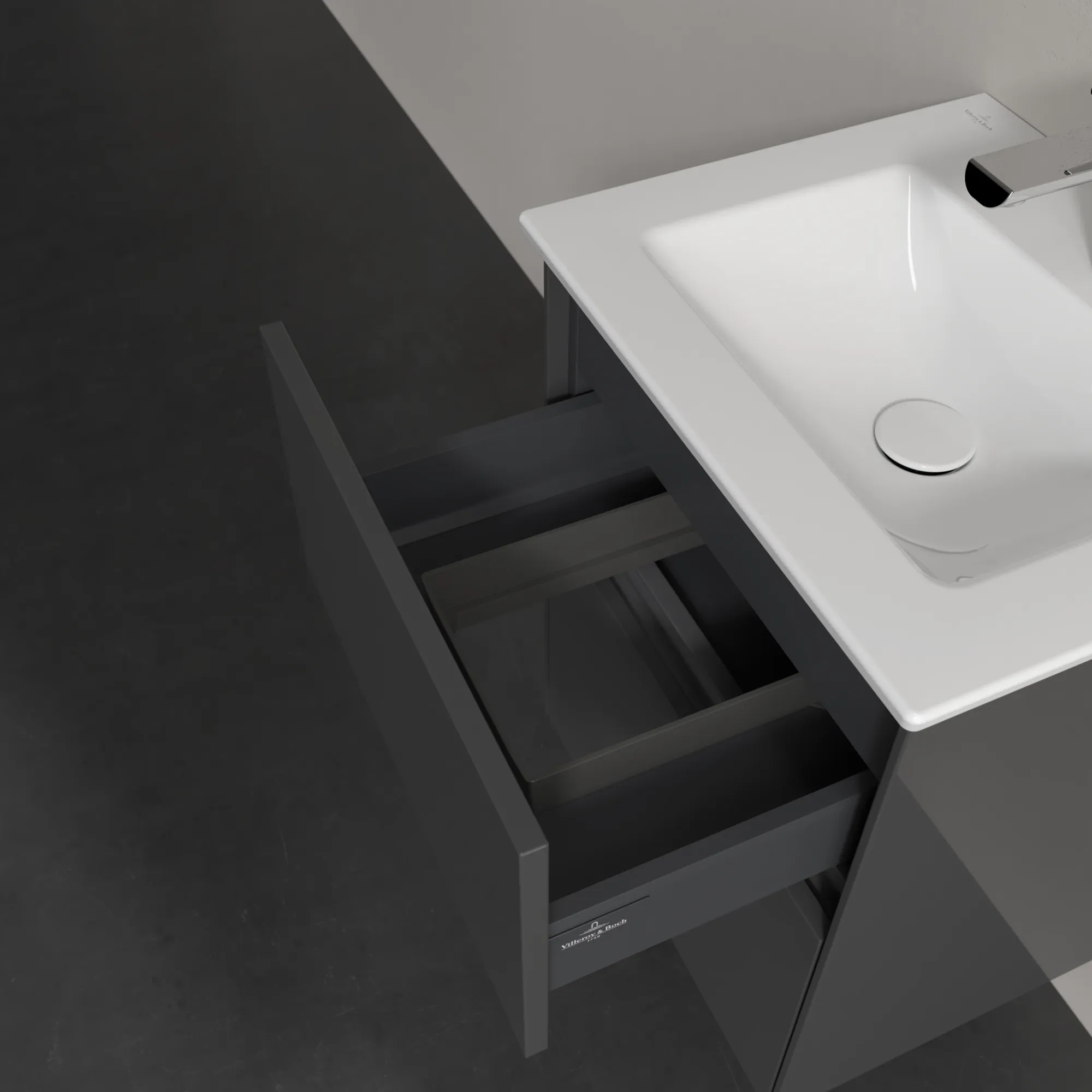 Villeroy & Boch Waschtischunterschrank „Collaro“ 472 × 610 × 404 mm Glossy Grey, mit Beleuchtung, für Becken mittig