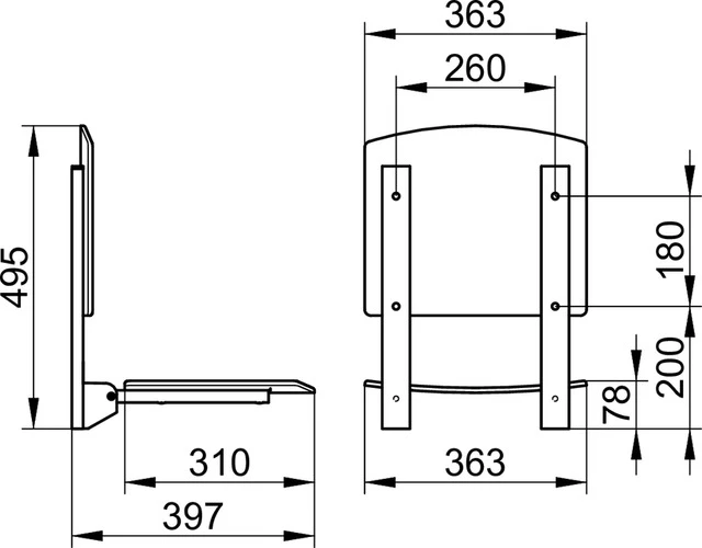 Plan Care 34982010051 Klappsitz mit Rückenlehne Wandmontage verchromt/weiß