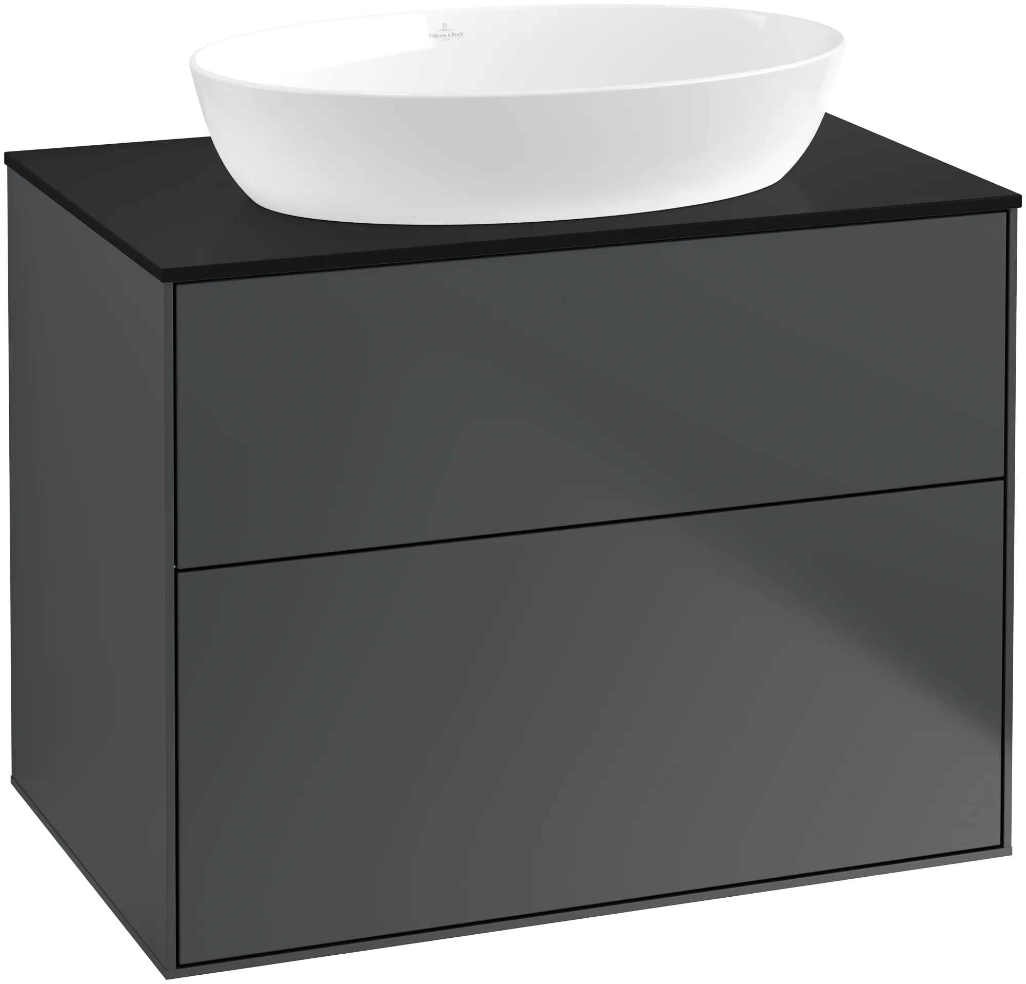 Villeroy & Boch Finion Waschbeckenunterschrank F99, 800 x 603 x 501 mm, Midnight Blue Matt Lacquer / Glass Black Matt