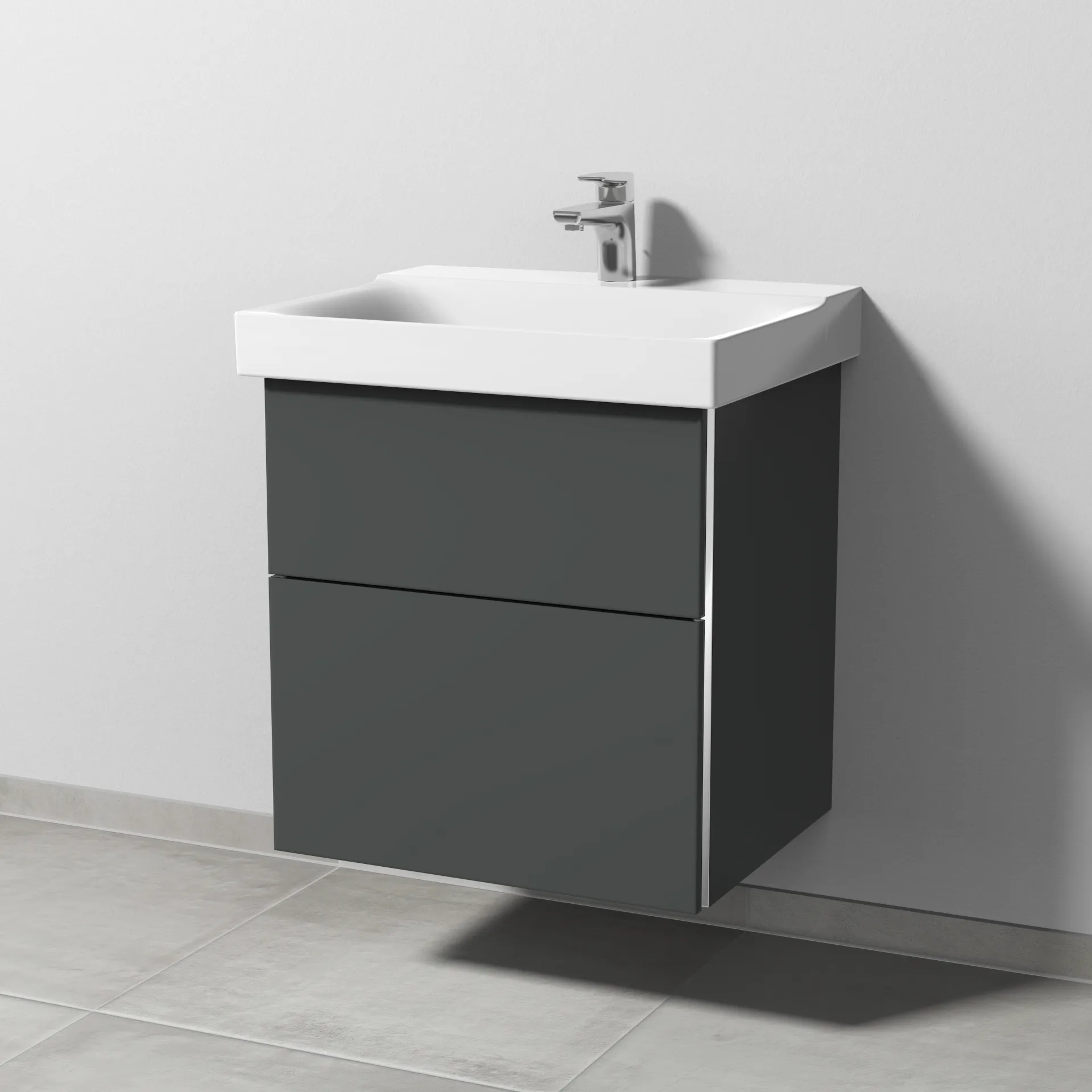 Sanipa Waschtischunterschrank „3way“ 550 × 593 × 452 mm in Anthrazit (matt), Becken mittig Sanipa Waschtischunterschrank „3way“ 550 × 593 × 452 mm in Anthrazit (matt), Becken mittig