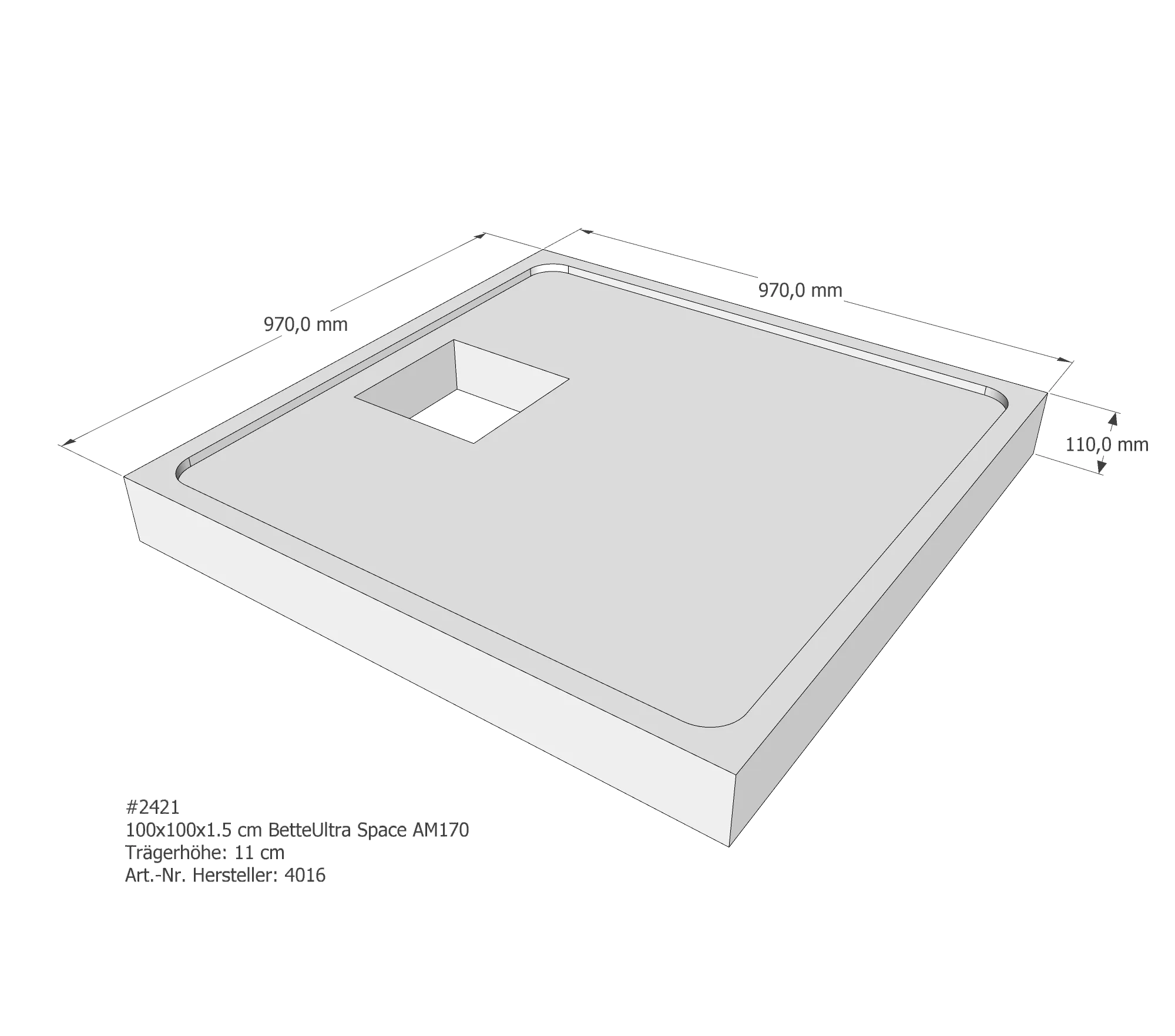 Duschwannenträger passend für Bette 100 × 100 × 1,5 cm Duschwannenträger passend für Bette 100 × 100 × 1,5 cm