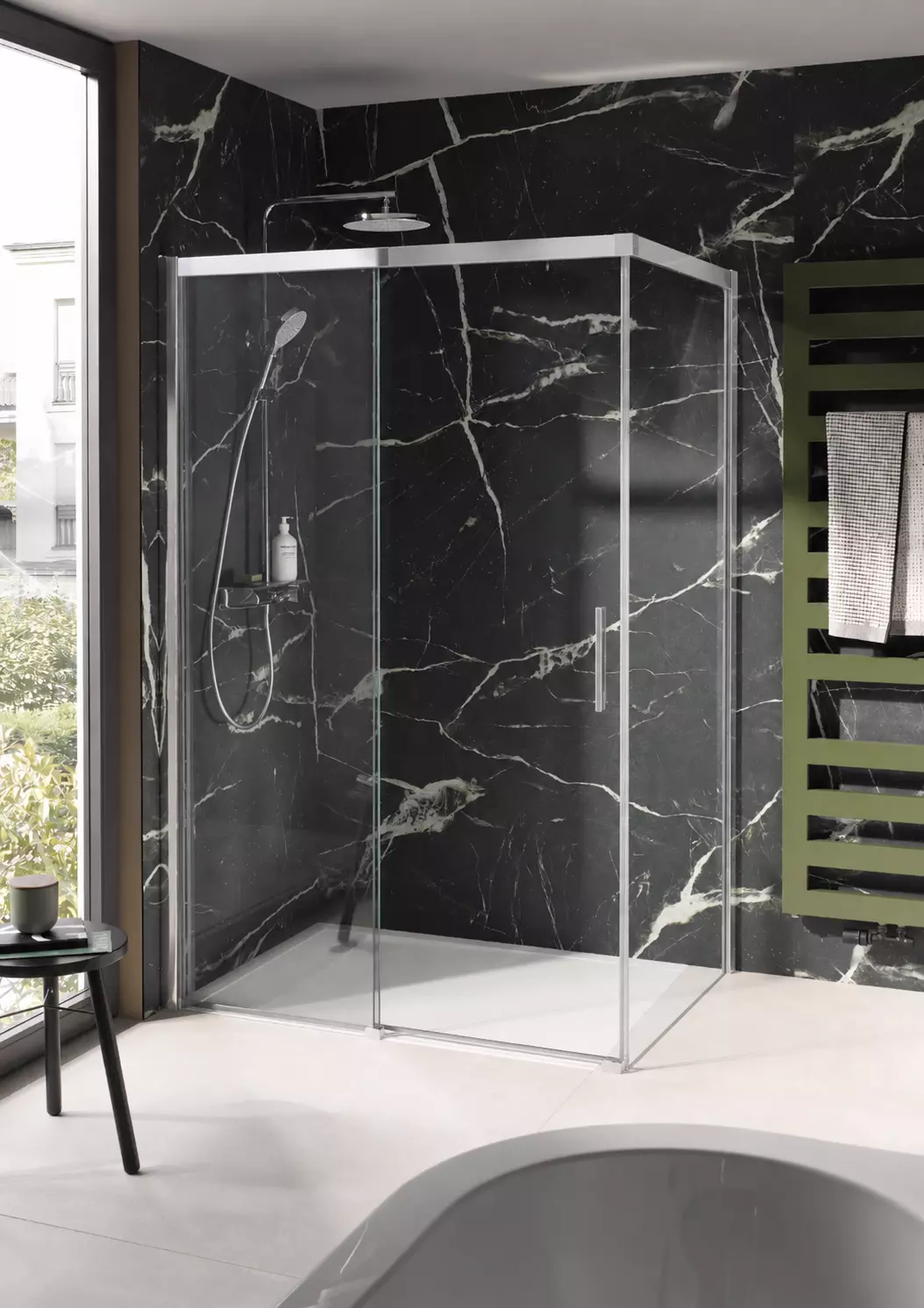HSK Walk-In-Duschkabine Walk-In Schiebetür 2-teilig mit Seitenwand „Favorit“ Glas Carré, Profile Alu Silber-matt, B: 1000 mm H: 2000 mm
