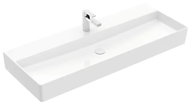 Villeroy & Boch Wandwaschtisch aus TitanCeram „Memento 2.0“ 1200 × 470 × 150 mm, mit Hahnlochbohrung, Hahnlochposition mittig in Weiß Alpin