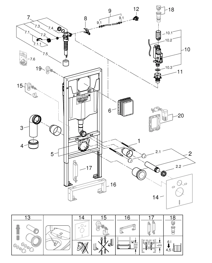 Wand-WC-Element Rapid SL 38528_1, Spülkasten GD 2, 1,13 m Bauhöhe, für Vorwand- oder Ständerwandmontage Wand-WC-Element Rapid SL 38528_1, Spülkasten GD 2, 1,13 m Bauhöhe, für Vorwand- oder Ständerwandmontage