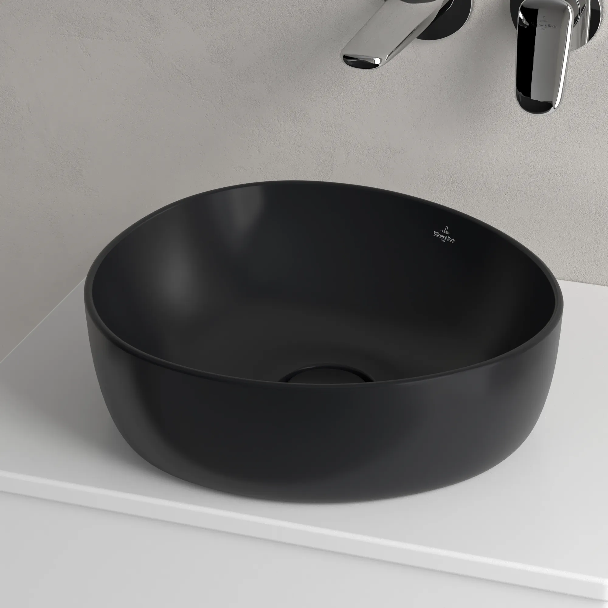 Villeroy & Boch Aufsatzwaschbecken Antao Pure Black CeramicPlus 400x395x145 mm, asymmetrisch, TitanCeram, ohne Überlauf