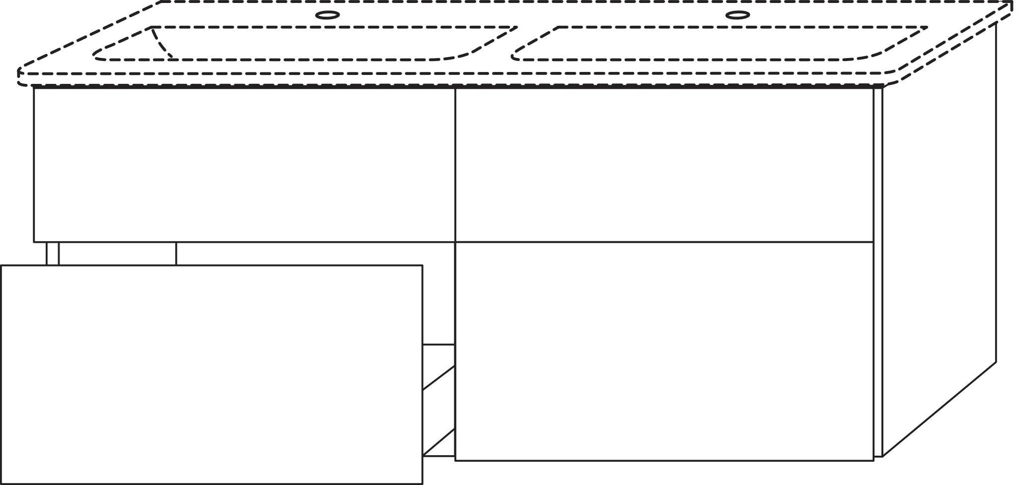 Waschtischunterbau mit Auszügen 3way (UM644) 585x1290x437 Anthrazit-Matt