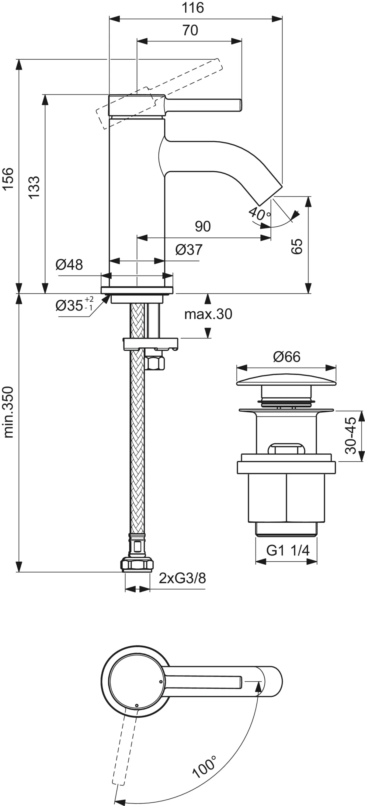Waschtischarmatur Ceraline Nuovo Ausladung 90mm mit Push-Open Ventil Chrom Waschtischarmatur Ceraline Nuovo Ausladung 90mm mit Push-Open Ventil Chrom