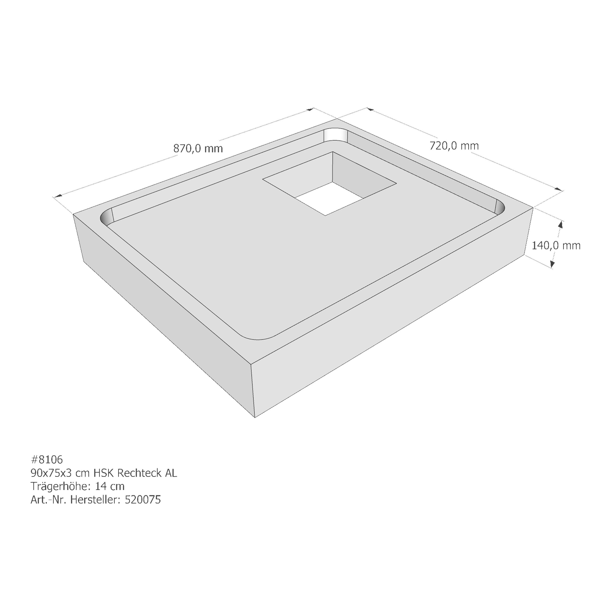 Duschwannenträger für HSK Rechteck flach 75 × 90 × 3 cm Duschwannenträger für HSK Rechteck flach 75 × 90 × 3 cm