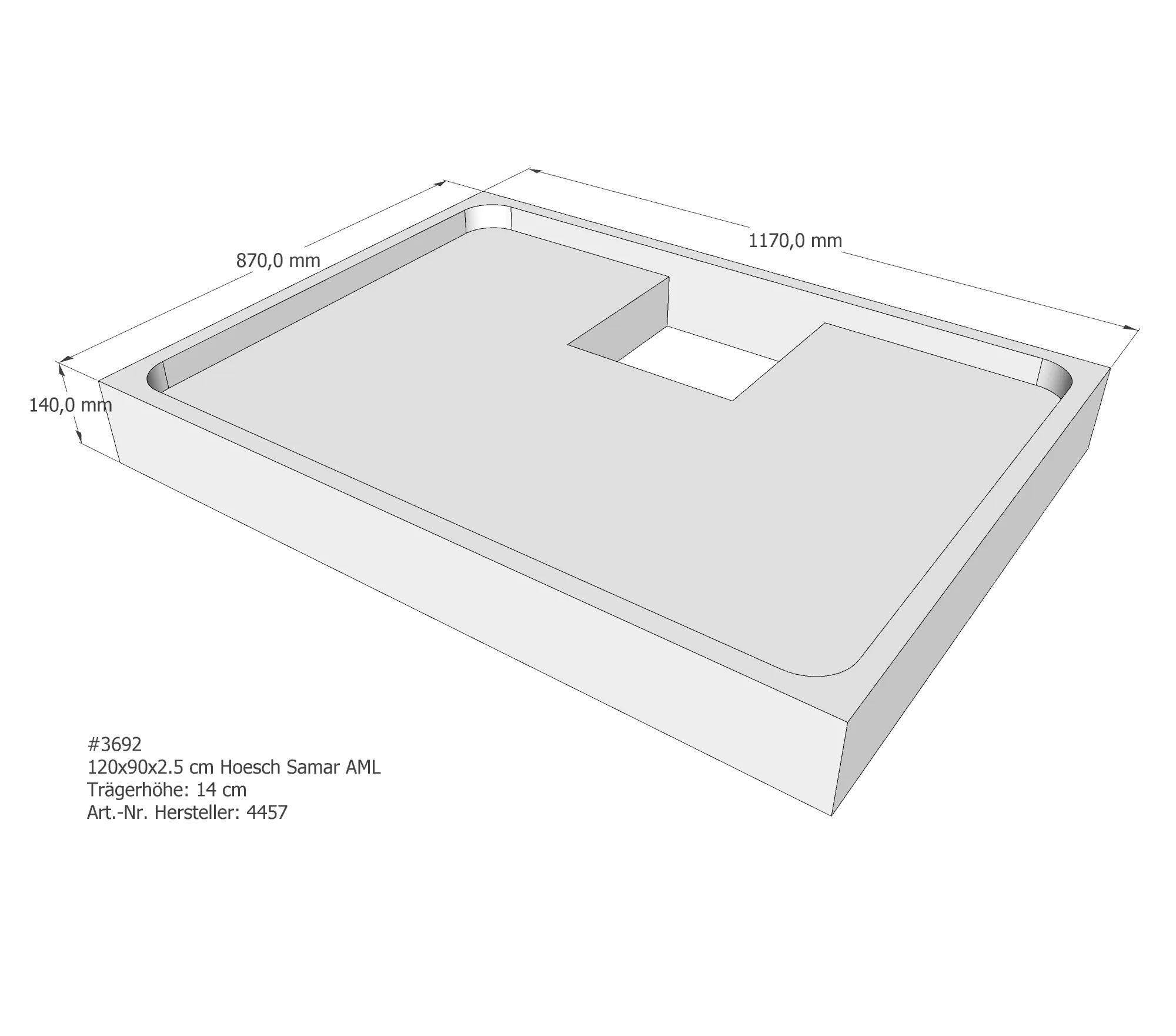 Duschwannenträger für Hoesch Samar 120 × 90 × 2,5 cm Breite: 90 cm / Länge: 120 cm Duschwannenträger für Hoesch Samar 120 × 90 × 2,5 cm Breite: 90 cm / Länge: 120 cm