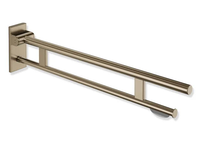 HEWI Stützklappgriff Duo System 900 Design A, Edelstahl PVD bronze gebürstet, Ausladung 900 mm mit WC-Papierhalter