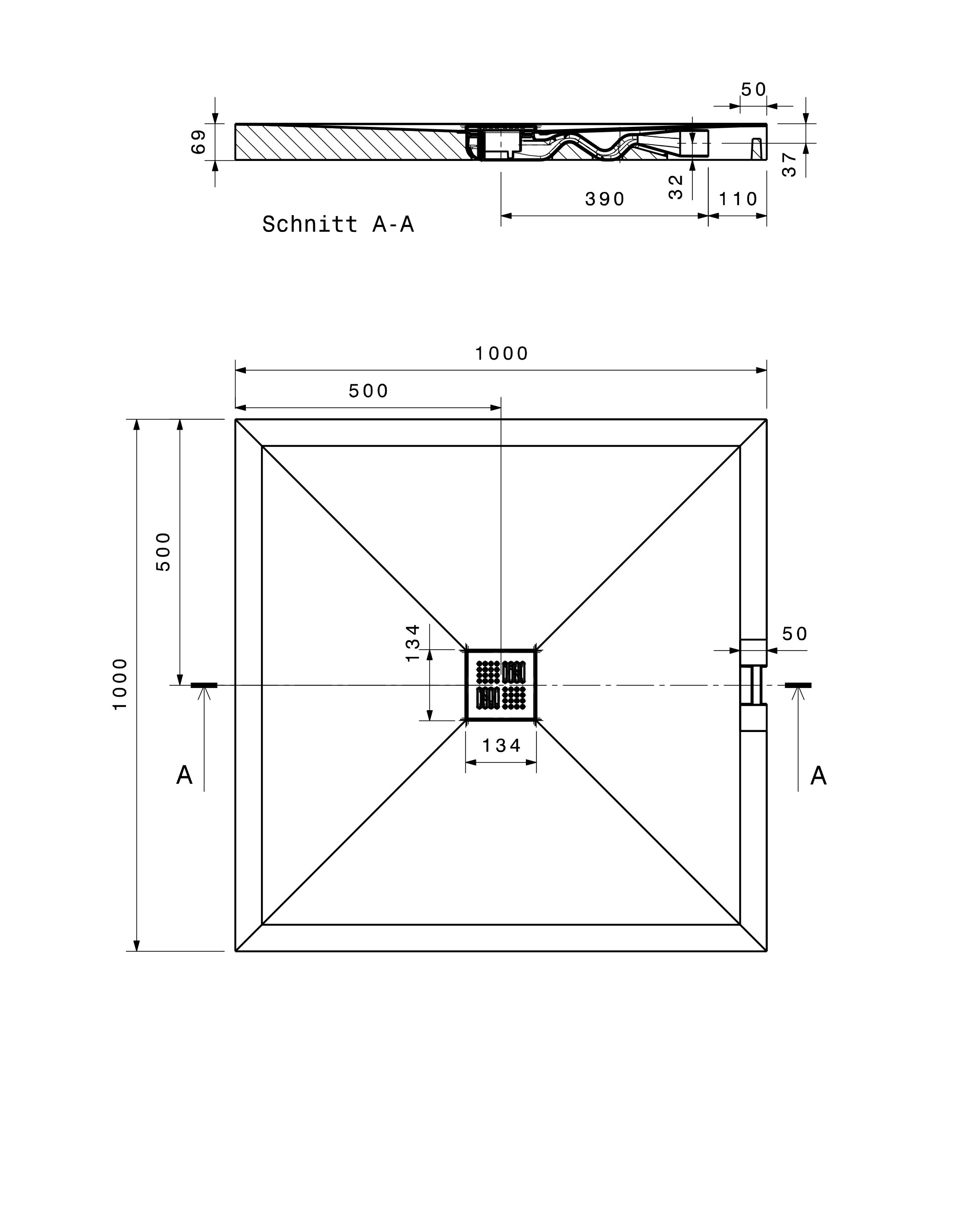 Duschelement 100 × 100 cm, /