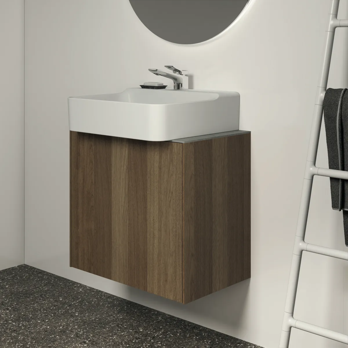 Waschtischplatte Conca, aus Keramik, 602x373x6mm, Marmor Noir Desir
