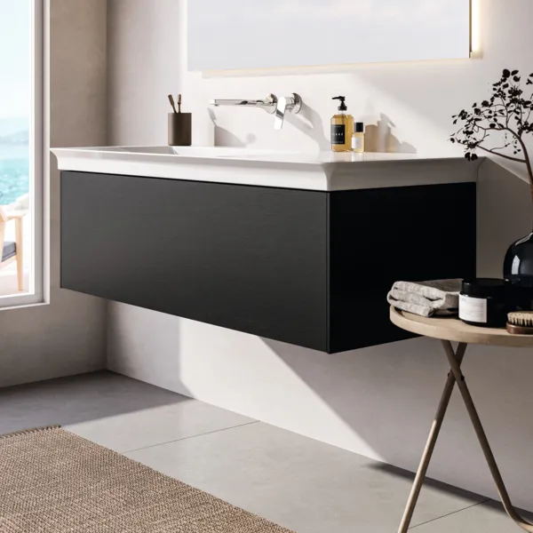 Ideal Standard Waschtischunterschrank „Conca“ 120 × 37 × 50,5 cm Eiche geflammt Furnier Ideal Standard Waschtischunterschrank „Conca“ 120 × 37 × 50,5 cm Eiche geflammt Furnier