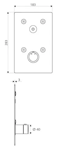 Unterputz-Dusche LINUS Basic D-C-T, Mischwasser, Thermostat, Frontplatte, IP65 (CVD-Touch-Elektronik), Frontplatte Edelstahl gebürstet