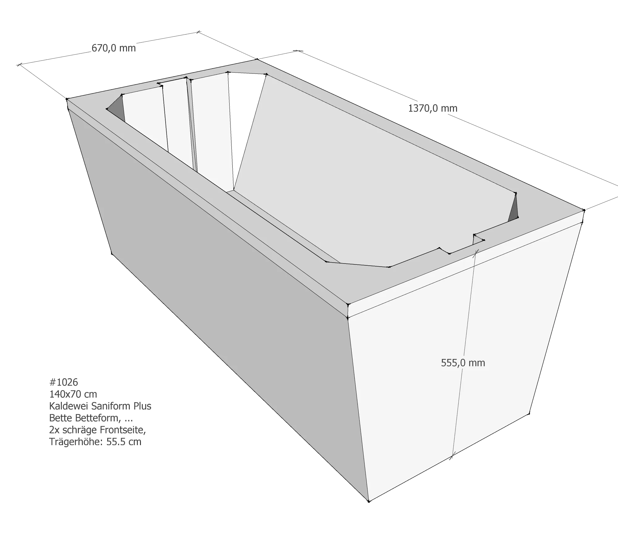 Badewannenträger für BetteForm, Kaldewei Saniform Plus 140 × 70 cm Badewannenträger für BetteForm, Kaldewei Saniform Plus 140 × 70 cm