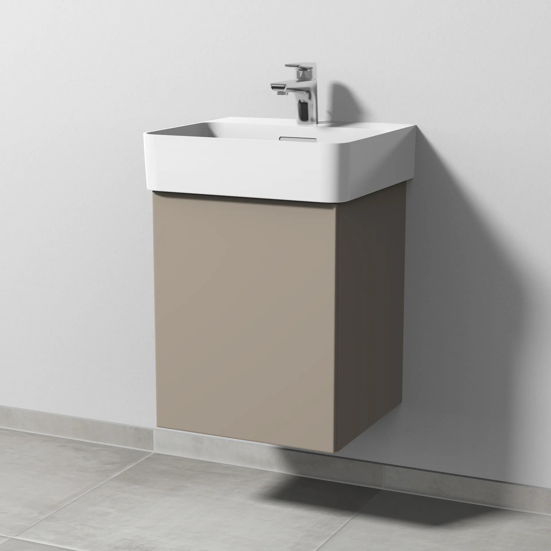 Sanipa Waschtischunterschrank „3way“ passend zu Keramik-Waschtische VAL von Laufen 410 × 520 × 397 mm in Sandgrau (matt), Anschlag links