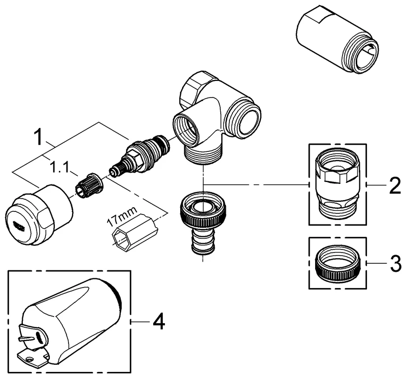 Original WAS Ventil Batterie 41040, DN 20, Wandmontage, Anschluss links, Fettkammer-Oberteil 1/2'' für den absperrbaren Schlauchanschluss, Rückflussverhinderer Typ EB, eigensicher, chrom