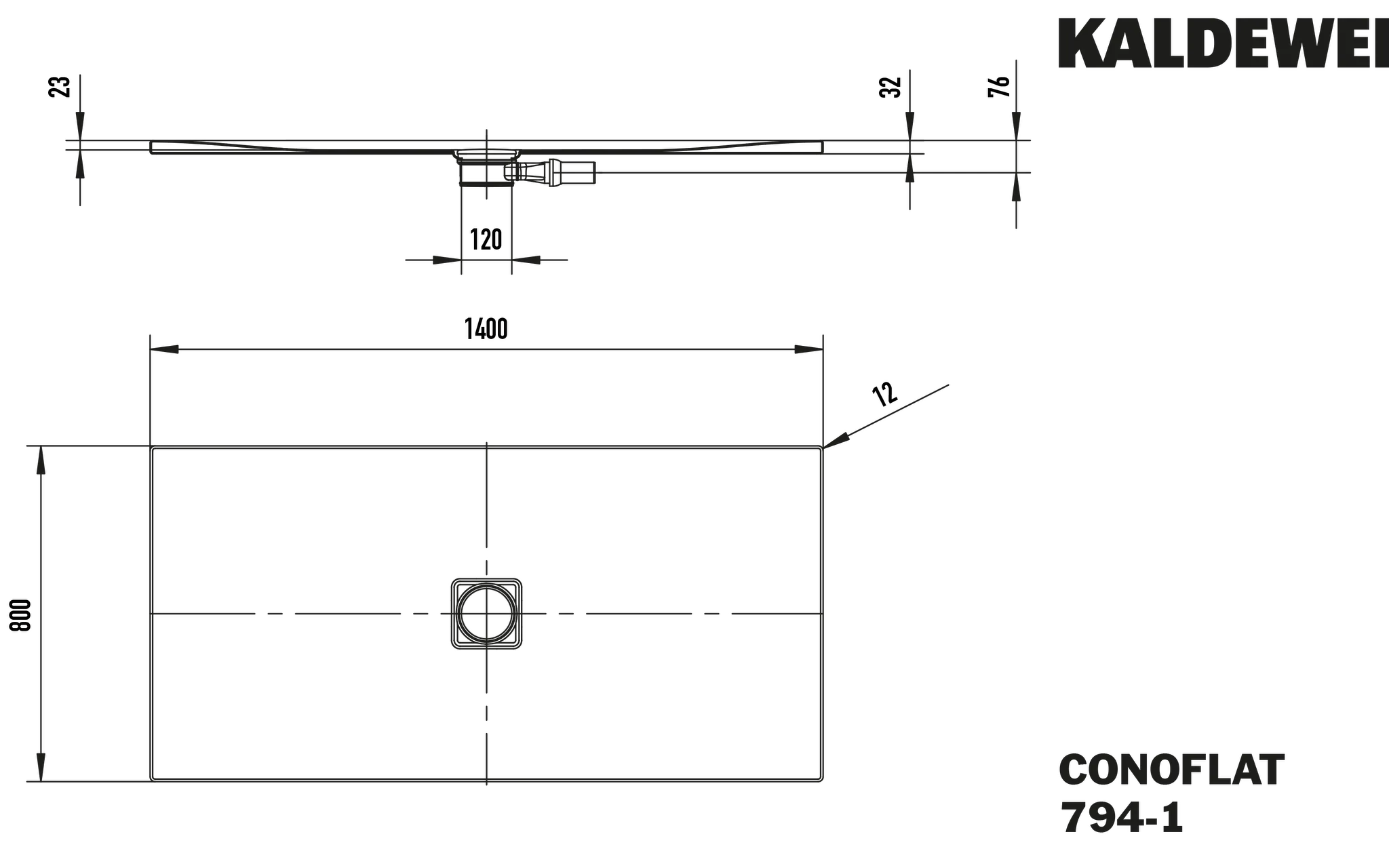 Kaldewei rechteck Duschwanne „Conoflat“ 80 × 140 cm in cool grey 90
