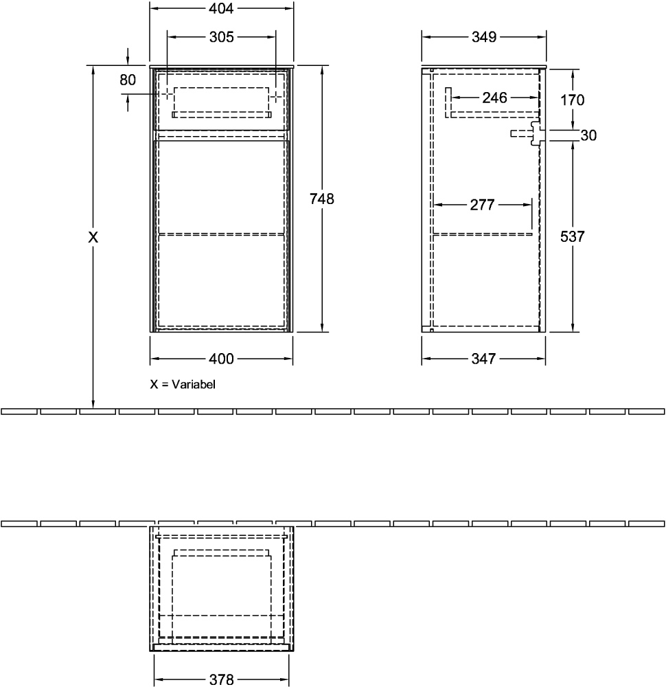 Villeroy & Boch Seitenschrank „Collaro“ 1 Tür, 1 Auszug / Schublade 40,4 × 74,8 × 34,9 cm 1 Tür, Anschlag (Scharnier) rechts, 1 Auszug / Schublade