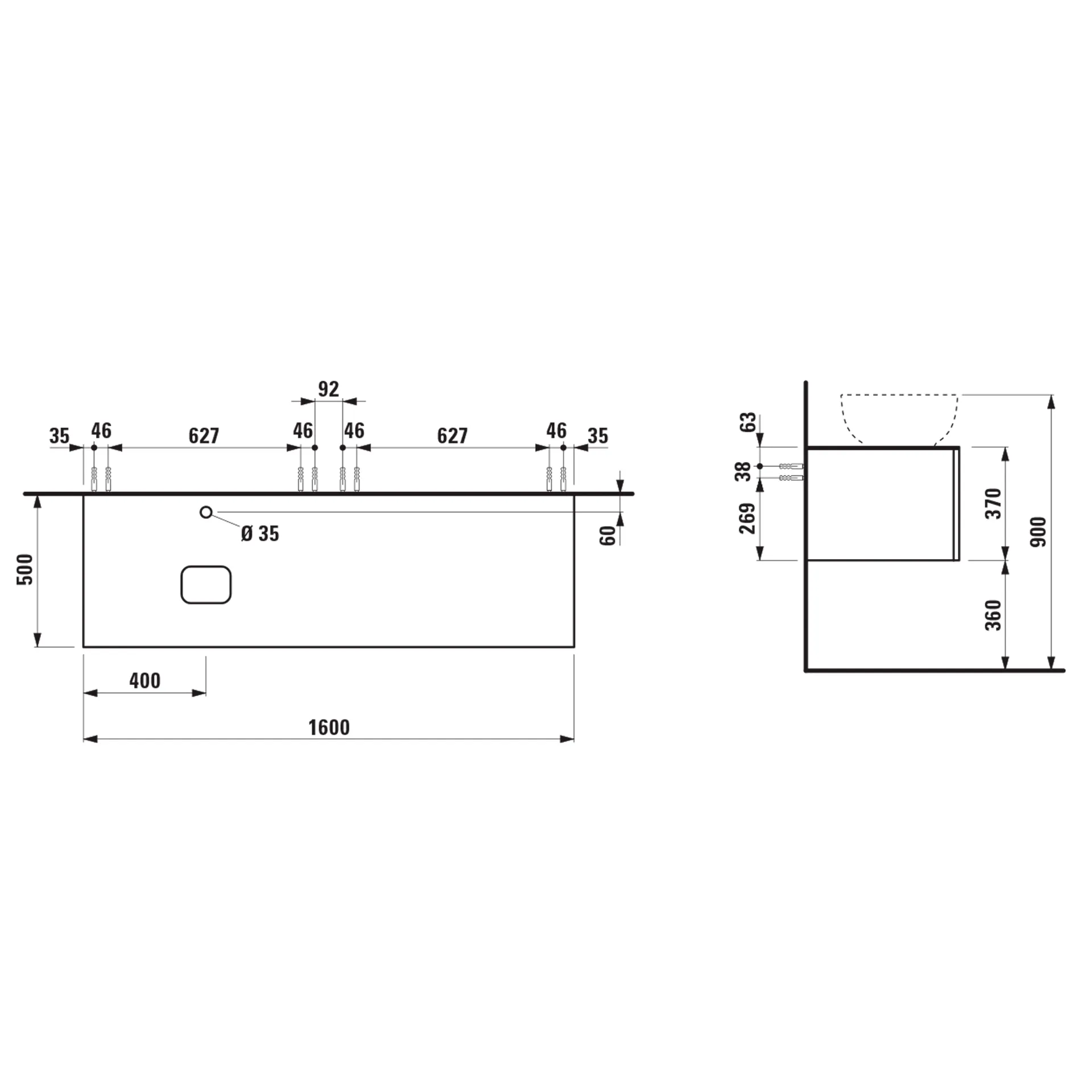 Laufen Hochschrank „Ilbagnoalessi“ 1600 × 370 × 500 mm Noce canaletto, mit Hahnlochbohrung, links