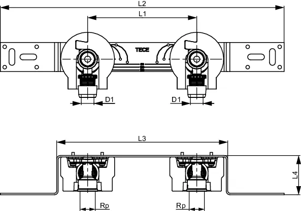 TECElogo-Ax Montageeinheit 150 mm mit Wandscheibe Dimension 20 × Rp 1/2″, Si-Bronze