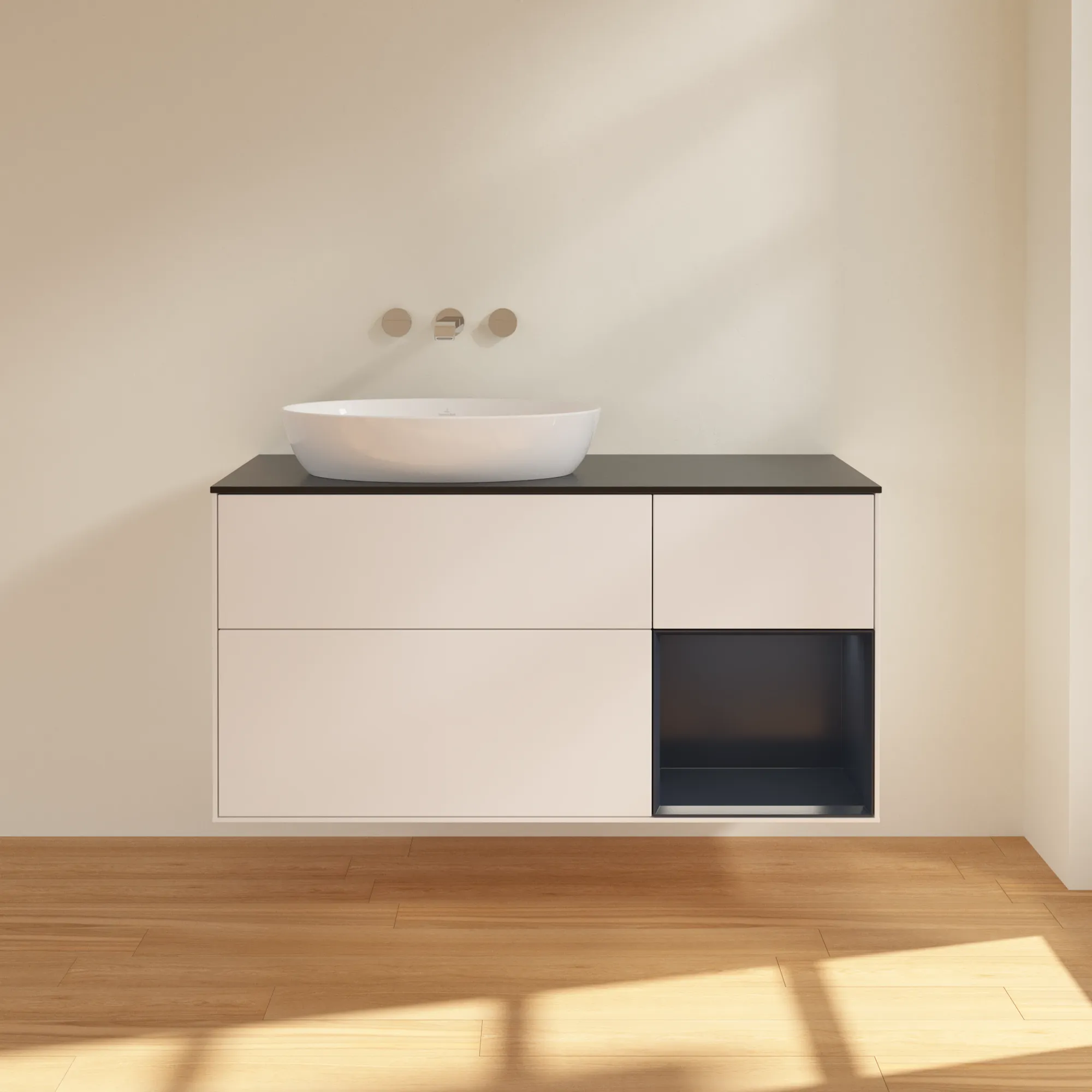 Villeroy & Boch Waschtischunterschrank „Finion“ für Schrankwaschtisch 1200 × 603 × 501 mm White Matt Lacquer, für Becken links, ohne Hahnlochbohrung