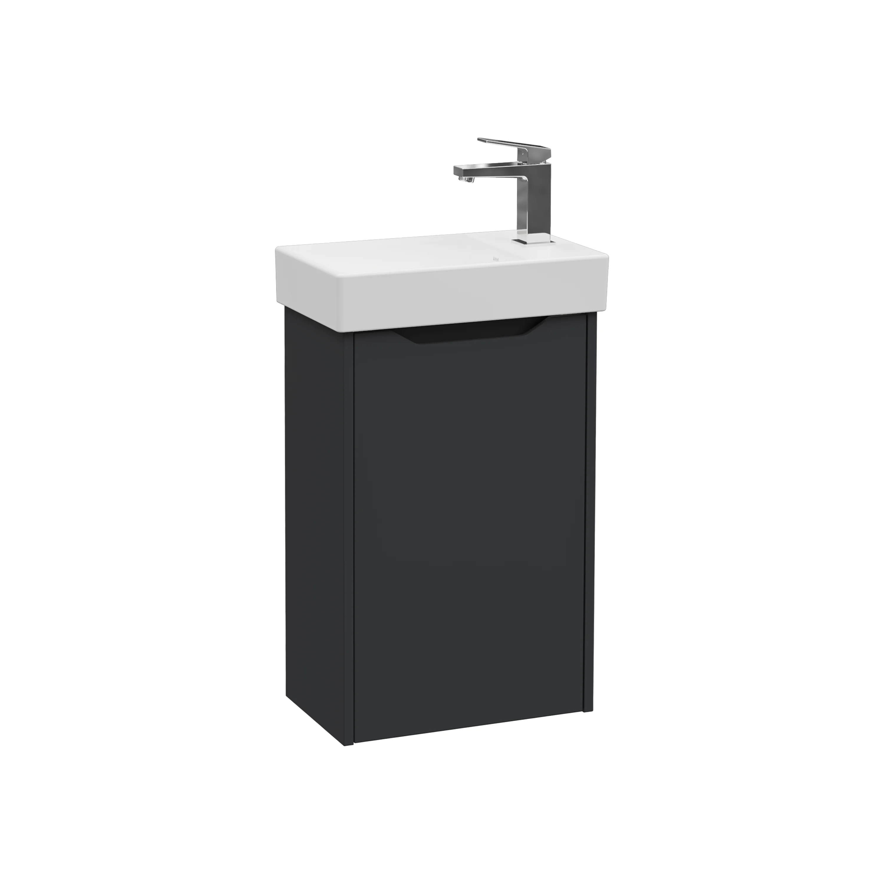 New Integra Square Set Handwaschbecken mit Unterschrank 1 Tür Türanschlag rechts 45 x 28 x 74 cm Weiß Hochglanz/Graphit Matt New Integra Square Set Handwaschbecken mit Unterschrank 1 Tür Türanschlag rechts 45 x 28 x 74 cm Weiß Hochglanz/Graphit Matt