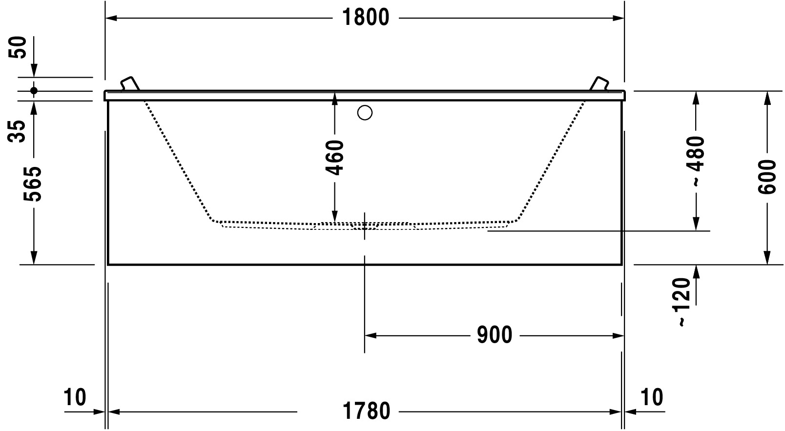 Duravit Whirlwanne „Starck“ rechteck 180 × 80 cm, Mittelablauf 