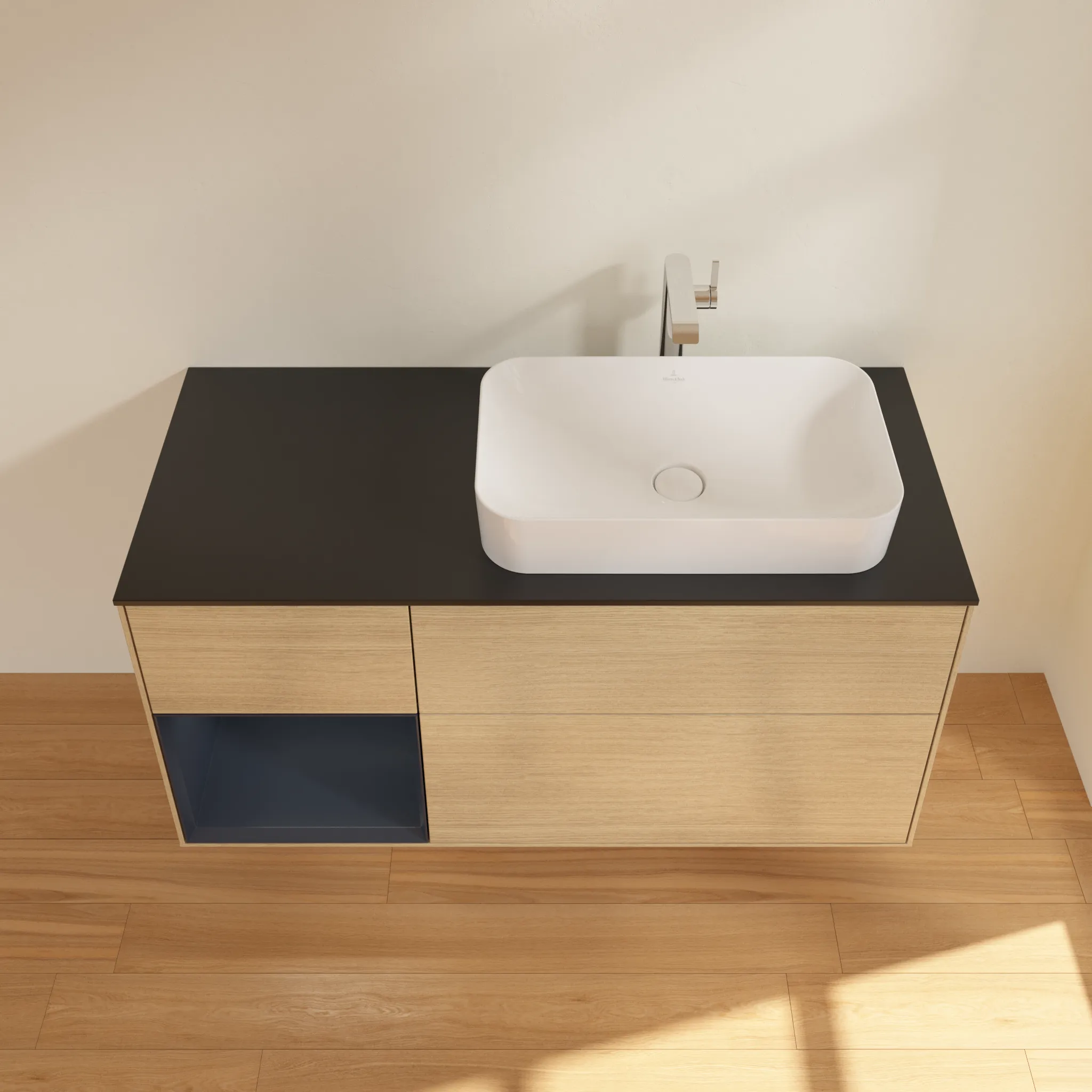 Villeroy & Boch Waschtischunterschrank „Finion“ für Schrankwaschtisch 1200 × 603 × 501 mm Oak Veneer, mit Hahnlochbohrung, für Becken rechts Villeroy & Boch Waschtischunterschrank „Finion“ für Schrankwaschtisch 1200 × 603 × 501 mm Oak Veneer, mit Hahnlochbohrung, für Becken rechts
