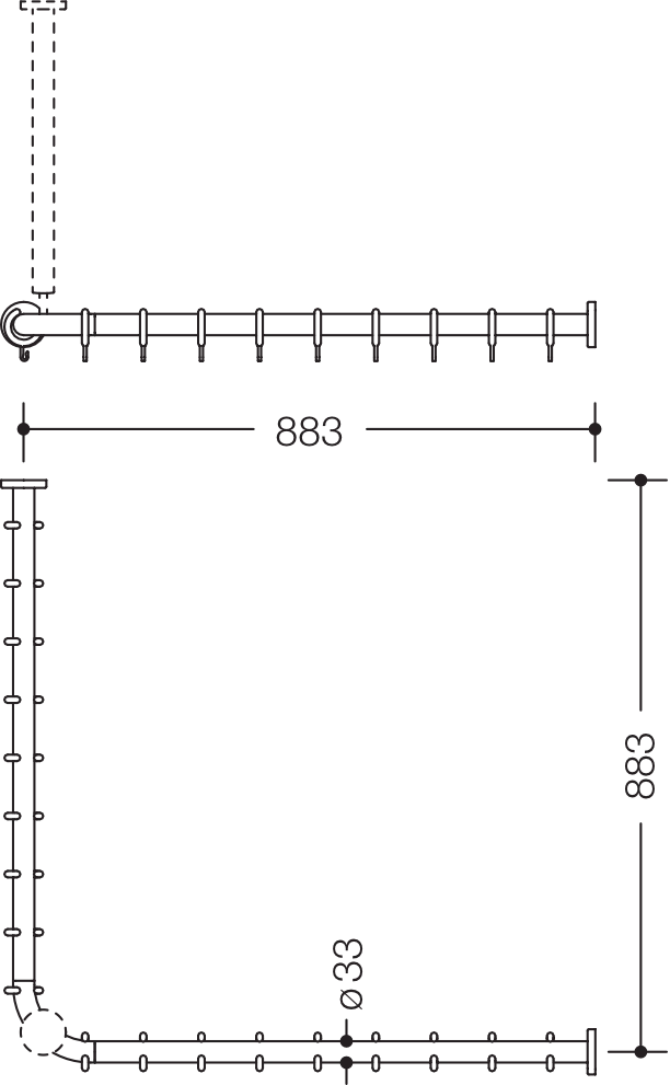 HEWI Duschvorhangstange „Serie 801“ 91,8 × 91,8 cm