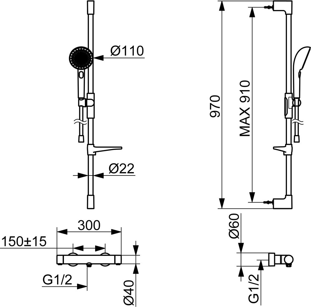 HansaPRISMA Duscharmatur, 3-strahlig, Matt-Schwarz, 970 mm HansaPRISMA Duscharmatur, 3-strahlig, Matt-Schwarz, 970 mm