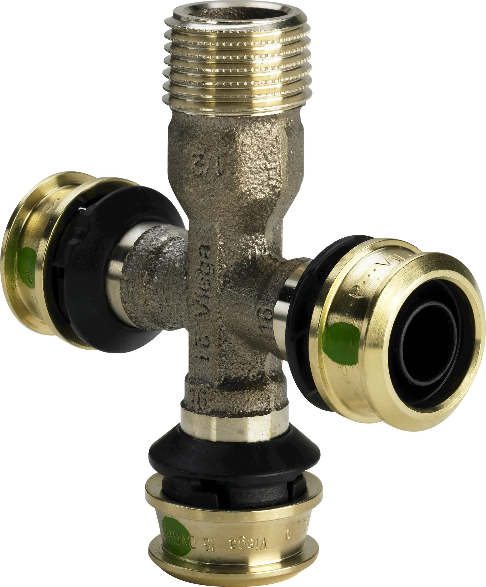 Viega „Raxofix“ Kreuzstück mit 3 gleichen Muffen und Außengewinde 16 mm × 1/2″ Viega „Raxofix“ Kreuzstück mit 3 gleichen Muffen und Außengewinde 16 mm × 1/2″