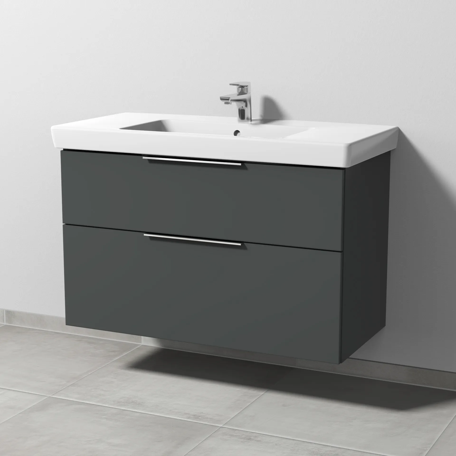 Sanipa Waschtischunterschrank „3way“ passend zu Keramik-Waschtische Subway 2.0 von Villeroy & Boch 950 × 593 × 447 mm in Anthrazit (matt), Becken