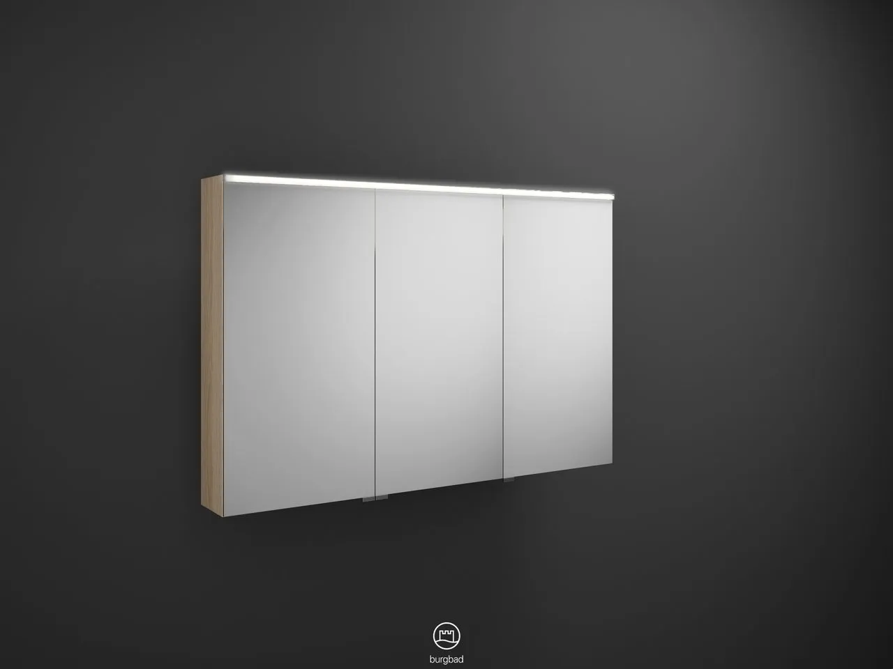 Spiegelschrank Eqio von burgbad - beidseitig verspiegelt, LED-Aufsatzleuchte 4250 K, 170 mm tief, 1200 mm breit, 800 mm hoch