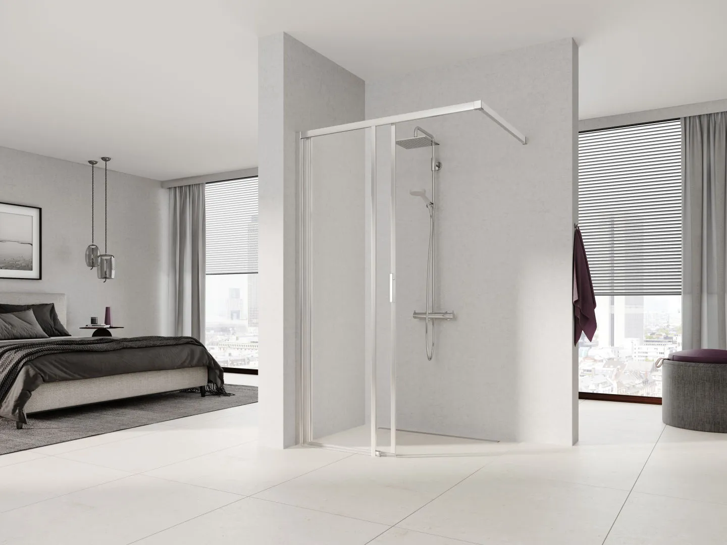Kermi Duschdesign Walk-In-Duschkabine Wall Gleit links „LIGA“ Glas Klar, Profile Silber Hochglanz, BV: 1175 - 1200 mm WE: 1185 - 1210 mm H: 1850 mm