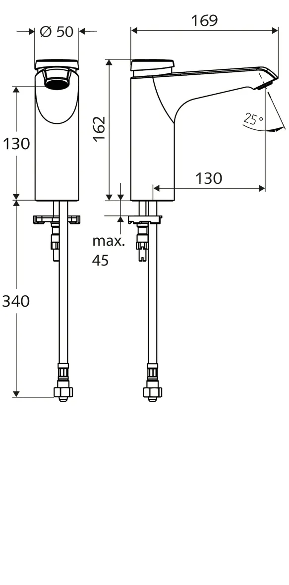 Waschtisch-Armatur XERIS SC, HD-K mid. - Hochdruck Kaltwasser / vorgemischtes Wasser, Selbstschluss, G 3/8 IG, chrom