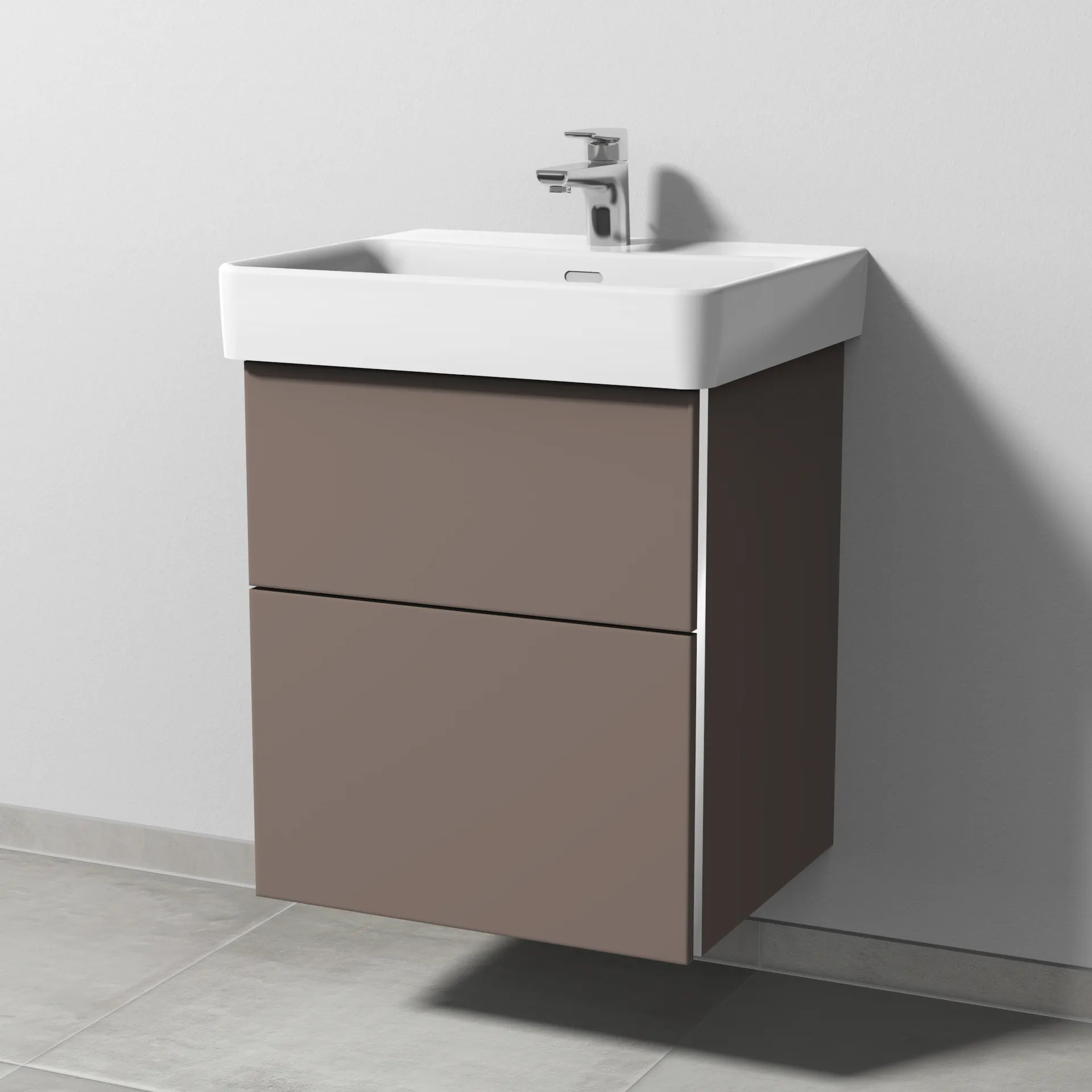 Sanipa Waschtischunterschrank „3way“ passend zu Keramik-Waschtische Pro S von Laufen 500 × 593 × 437 mm in Taupe (matt), Becken mittig