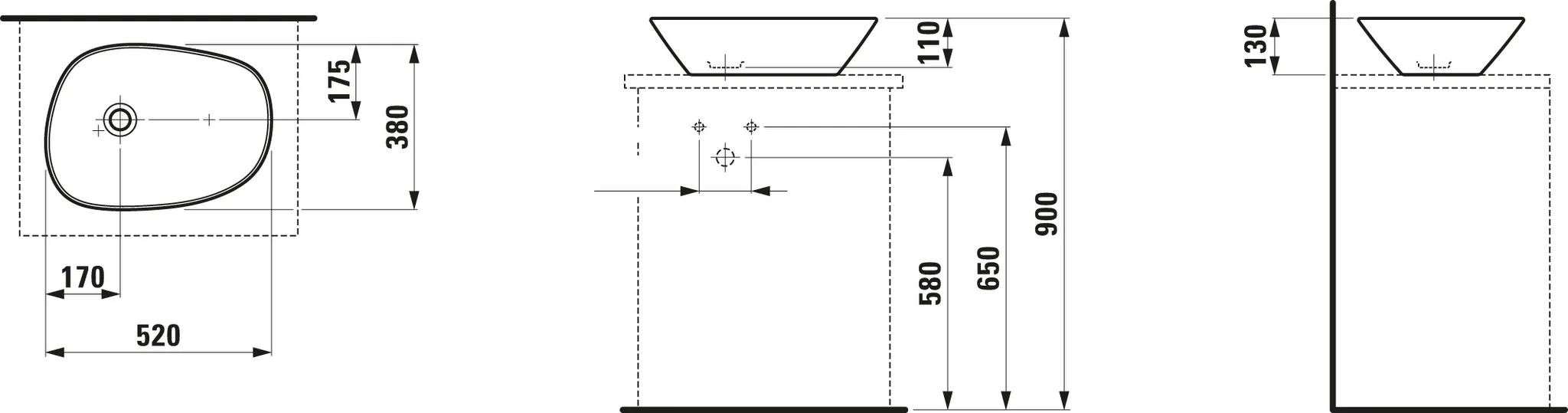 Waschtisch-Schale PALOMBA 380x520x130 ohne Hahnloch ohne Überlauf weiß