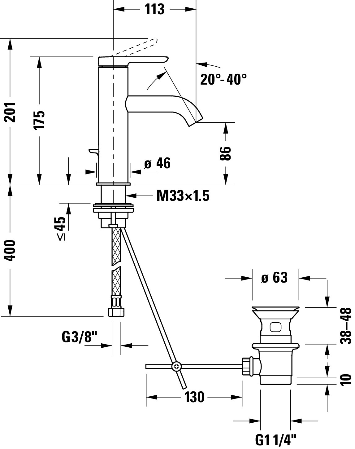 C.1 Einhebel-Waschtischmischer M Höhe 175 Ausladung 113 mm