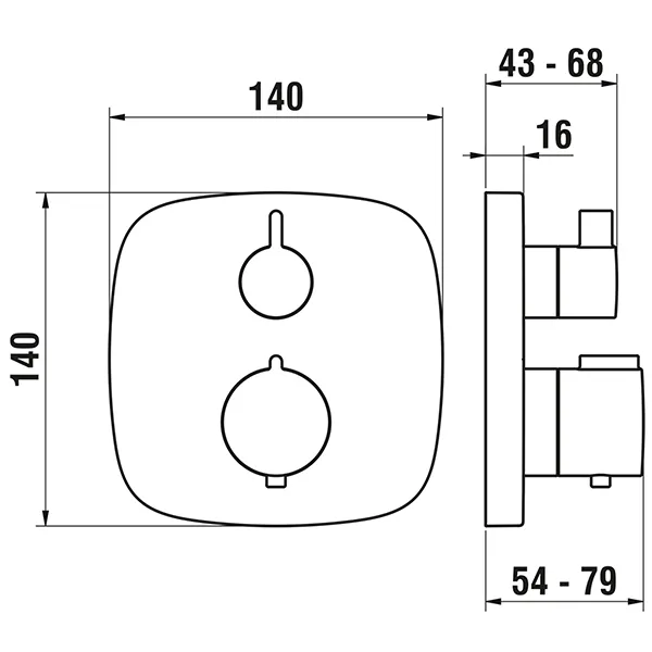 2-Griff-Wannenthermostat, Unterputz, Citytherm, mit integriertem Rohrunterbrecher 2 Mischwasserabgänge Sicherheitstaste (38°C) 2-Wege-Mengenregulierung Thermostatische Patrone Temperaturgriff komplett Mengengriff komplett chrom