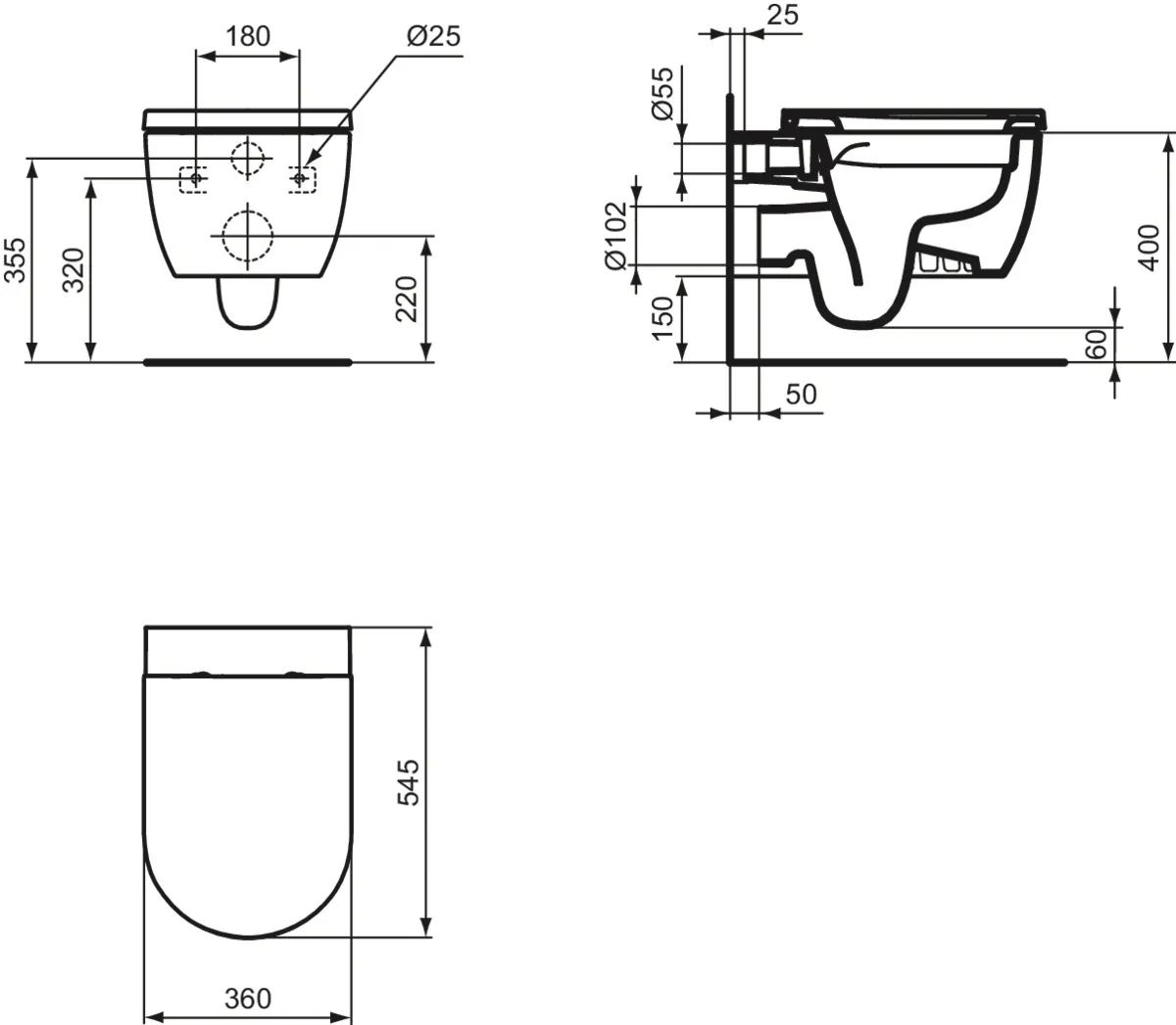 WC-Paket Blend Curve WC Randlos mit WC-Sitz Softclosing 360x540x375mm Weiß