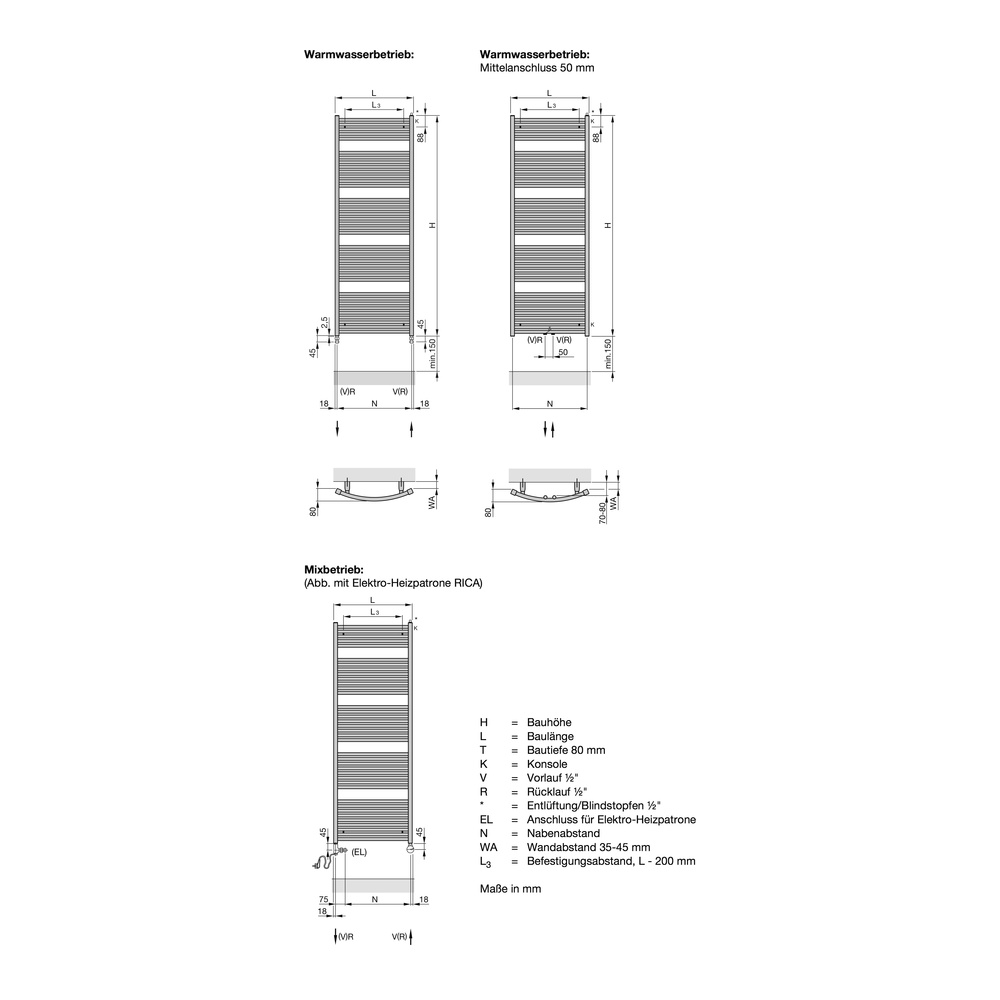 Zehnder Design-Heizkörper „Zeno Bow“ für Warmwasser-Zentralheizung mit 50 mm-Mittelanschluss 74,5 × 168,8 cm in Inox Look (glänzend)