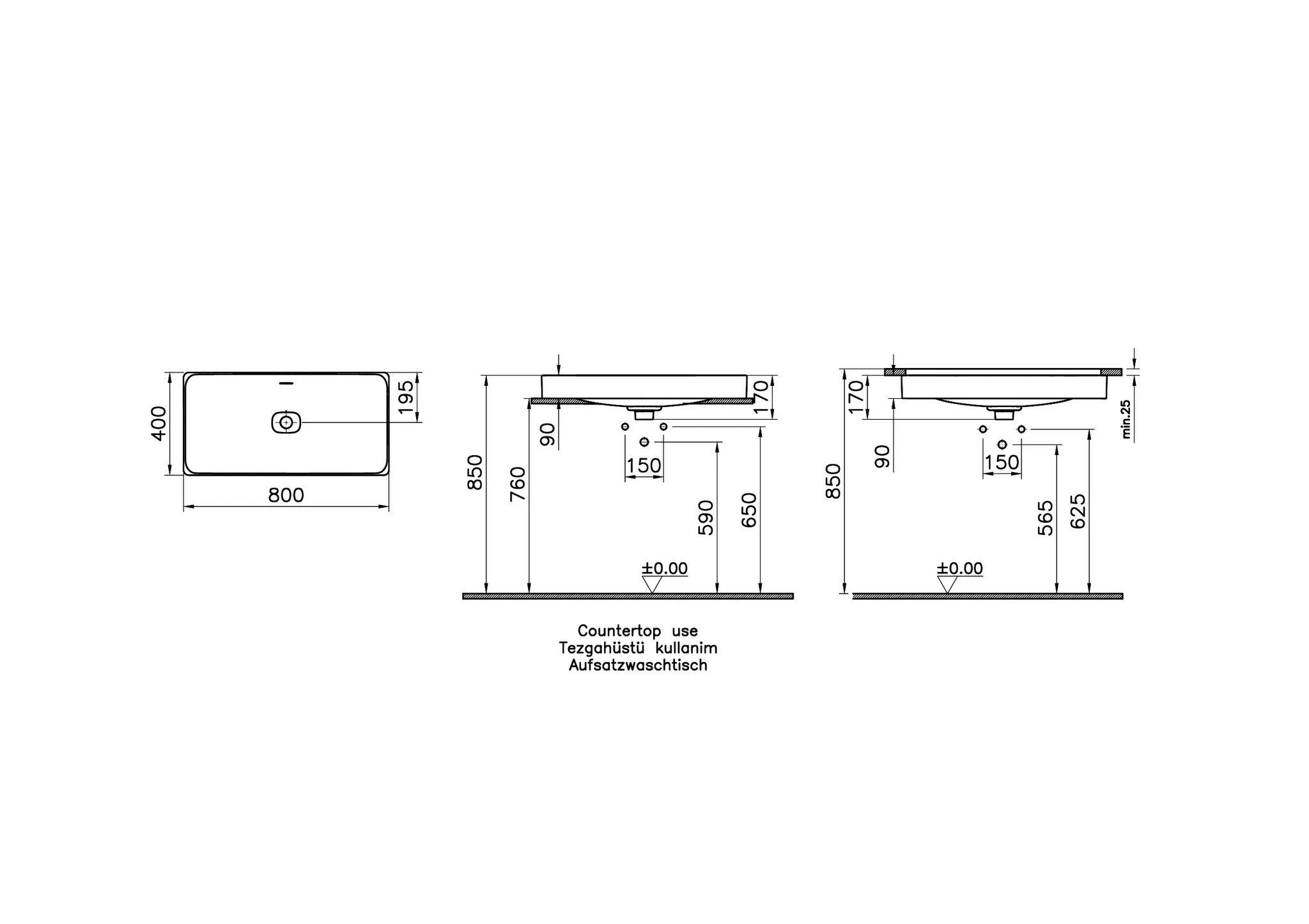 VitrA New Metropole Unterbauwaschtisch rechteckig 80 x 40 cm mit Überlaufschlitz, Taupe Matt VitrA New Metropole Unterbauwaschtisch rechteckig 80 x 40 cm mit Überlaufschlitz, Taupe Matt