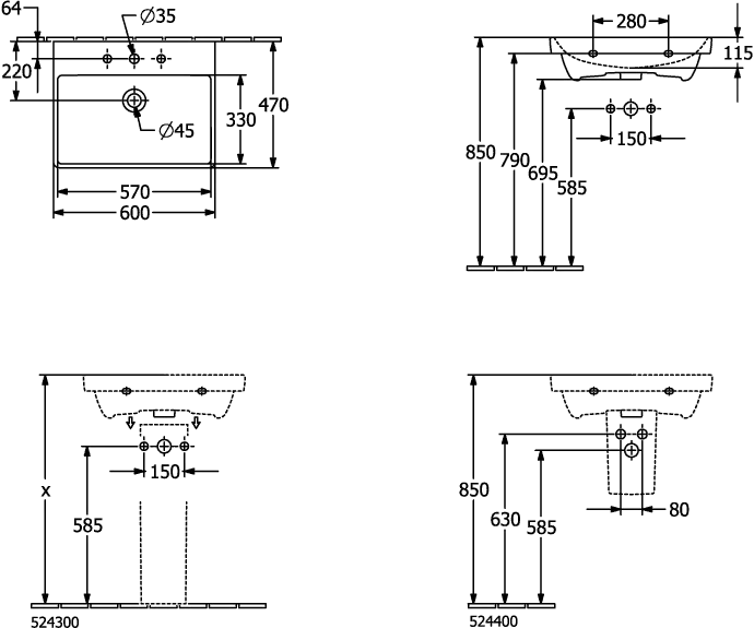 Villeroy & Boch Subway 2.0 Ablaufhaube Pergamon CeramicPlus 315x200x290mm